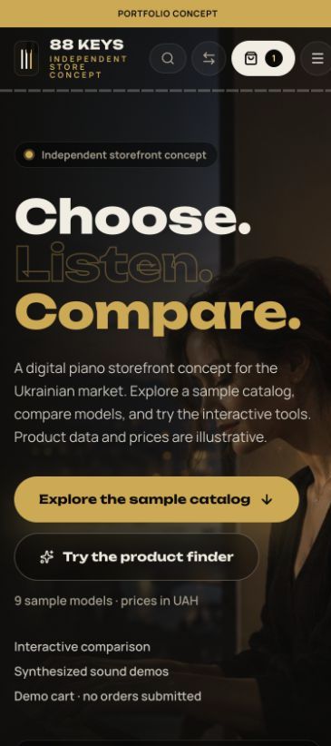 Actual mobile version of the 88 Keys concept