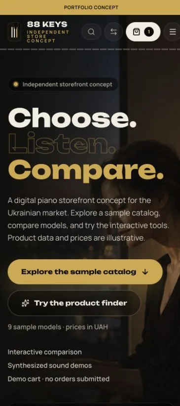 Actual mobile version of the 88 Keys concept